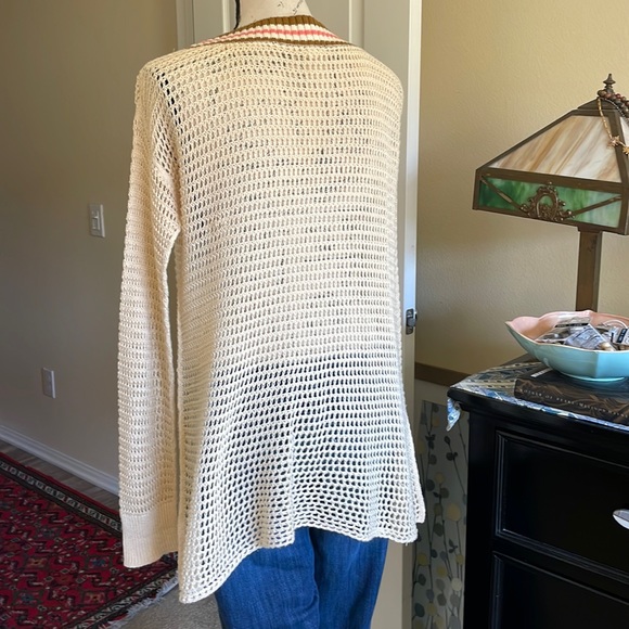 Free People Cream V-Neck Sweater with Multicolor Stripes - Picture 6 of 10